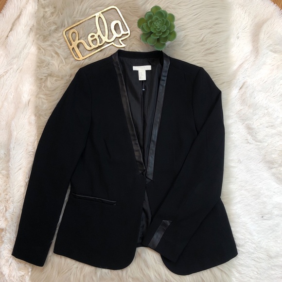 H&M Jackets & Blazers - H&M Black Blazer with Faux Leather Lapel & Trim